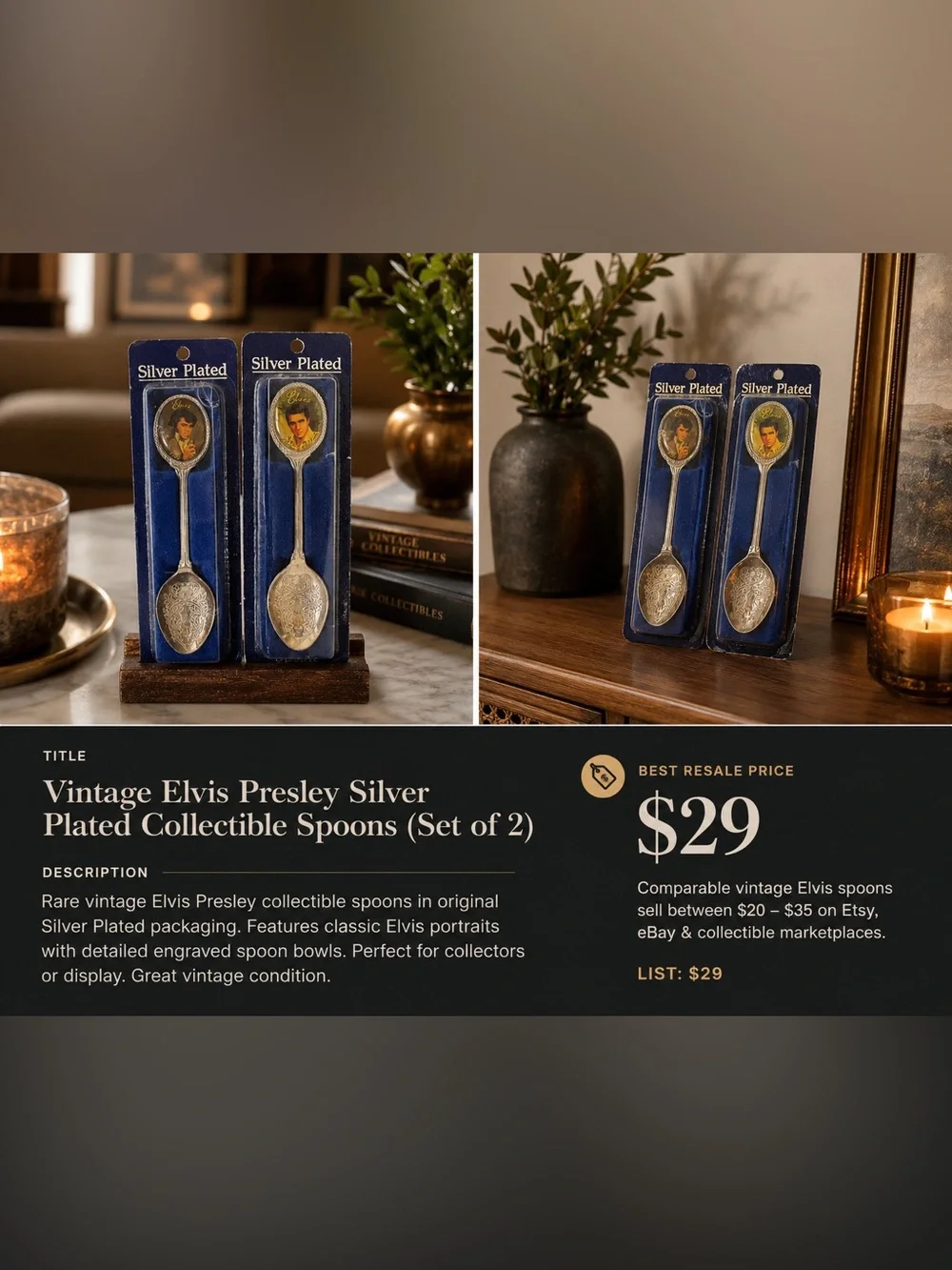 Vintage Elvis Presley Silver Plated Collectible Spoons — Set of 2
